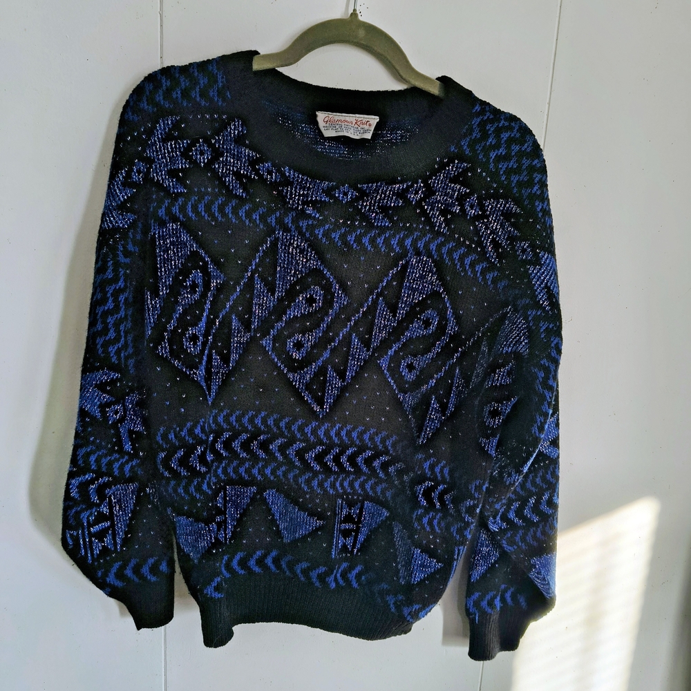 Glamour Blue and Black Geometric Sweater